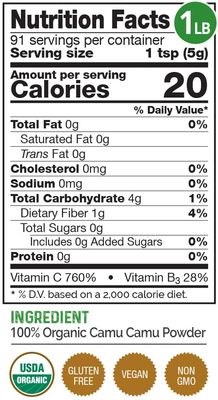 HerbaZest Camu Camu Powder Organic - 1 Full LB - USDA Certified, Vegan &amp; Gluten Free Superfood - Perfect for Smoothies, Juices &amp; More