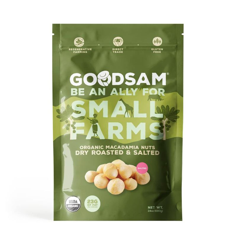 GoodSAM Organic Roasted Macadamia Nuts 1.5lb, Salted, Gluten Free, Non GMO, Vegan, Keto, Regenerative Farming, Direct Trade