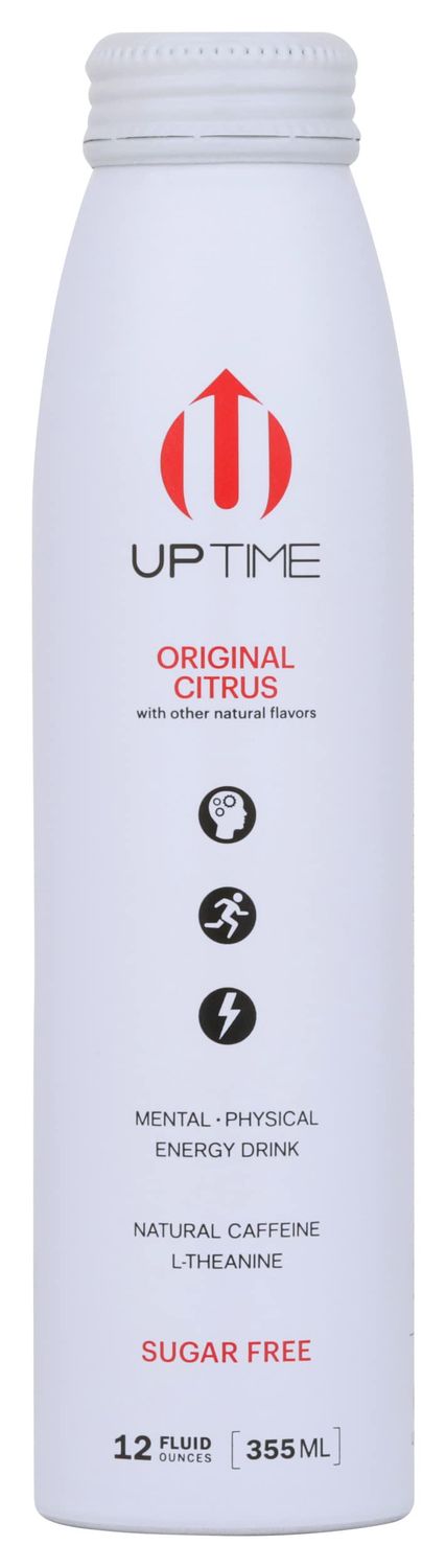 Uptime Original Citrus Energy Drink, with Other Natural Flavors, Natural Caffeine, Sugar Free, Vegan, Gluten Free &amp; Non-GMO, 12 Fluid Ounce (Pack of 12)