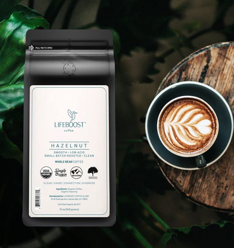 Lifeboost Coffee Whole Bean Hazelnut Coffee - Low Acid Single Origin Non-GMO Organic Coffee Beans - Third Party Tested For Mycotoxins &amp; Pesticides - 12 Ounces