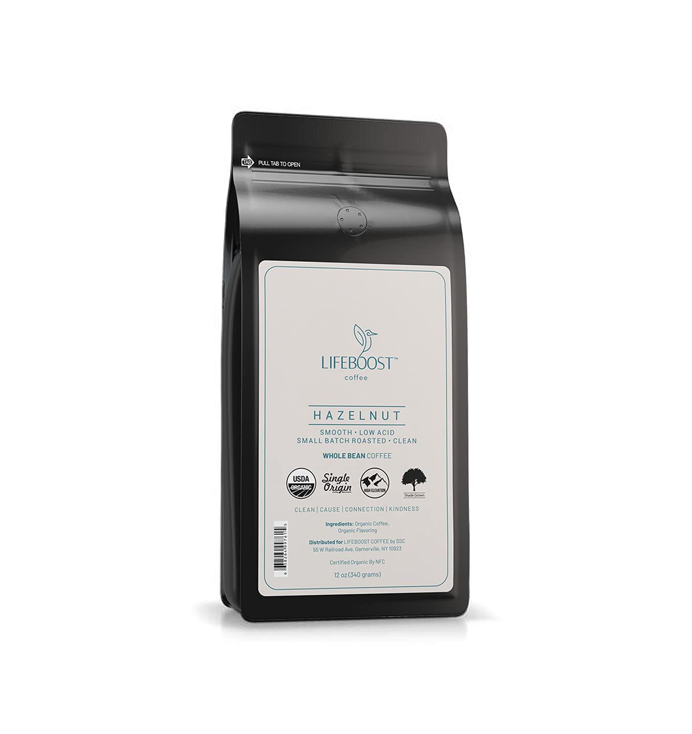 Lifeboost Coffee Whole Bean Hazelnut Coffee - Low Acid Single Origin Non-GMO Organic Coffee Beans - Third Party Tested For Mycotoxins &amp; Pesticides - 12 Ounces