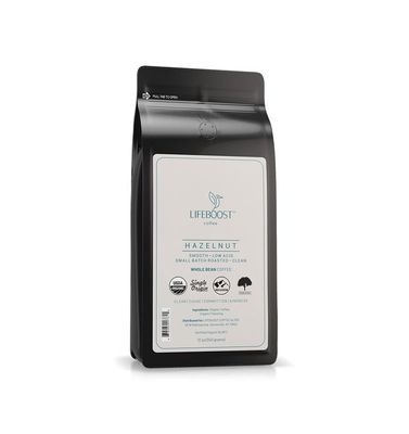 Lifeboost Coffee Whole Bean Hazelnut Coffee - Low Acid Single Origin Non-GMO Organic Coffee Beans - Third Party Tested For Mycotoxins &amp; Pesticides - 12 Ounces