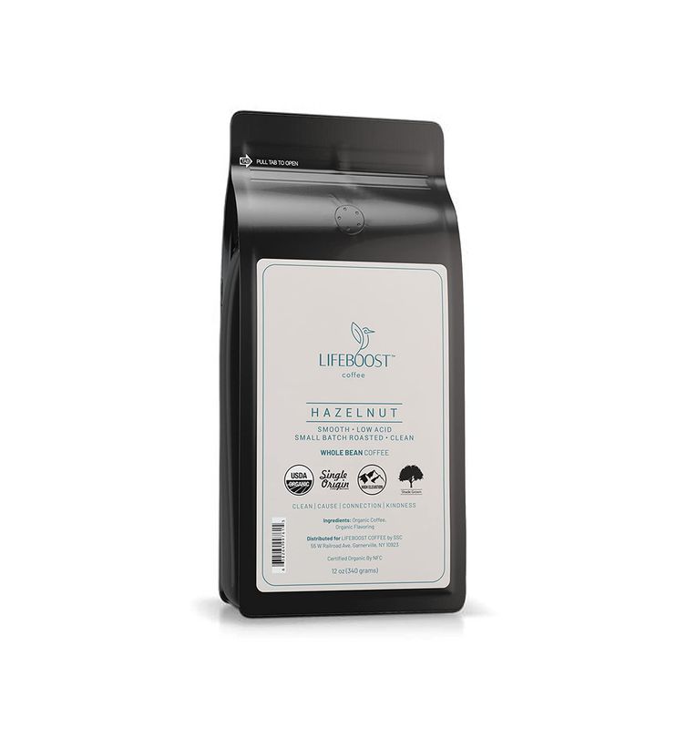Lifeboost Coffee Whole Bean Hazelnut Coffee - Low Acid Single Origin Non-GMO Organic Coffee Beans - Third Party Tested For Mycotoxins &amp; Pesticides - 12 Ounces