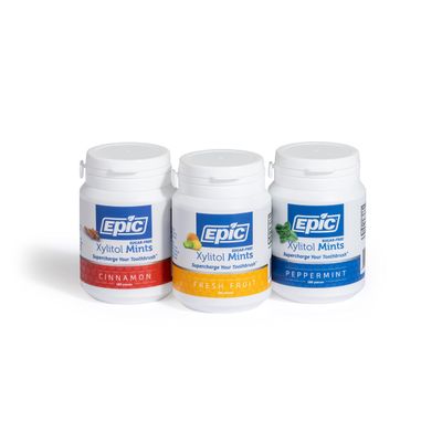 Epic Xylitol Mints - Sugar Free &amp; Aspartame Free Mints Sweetened w/Xylitol for Dry Mouth &amp; Gum Health (Assorted, 180-Piece Bottle, 3 Bottles)