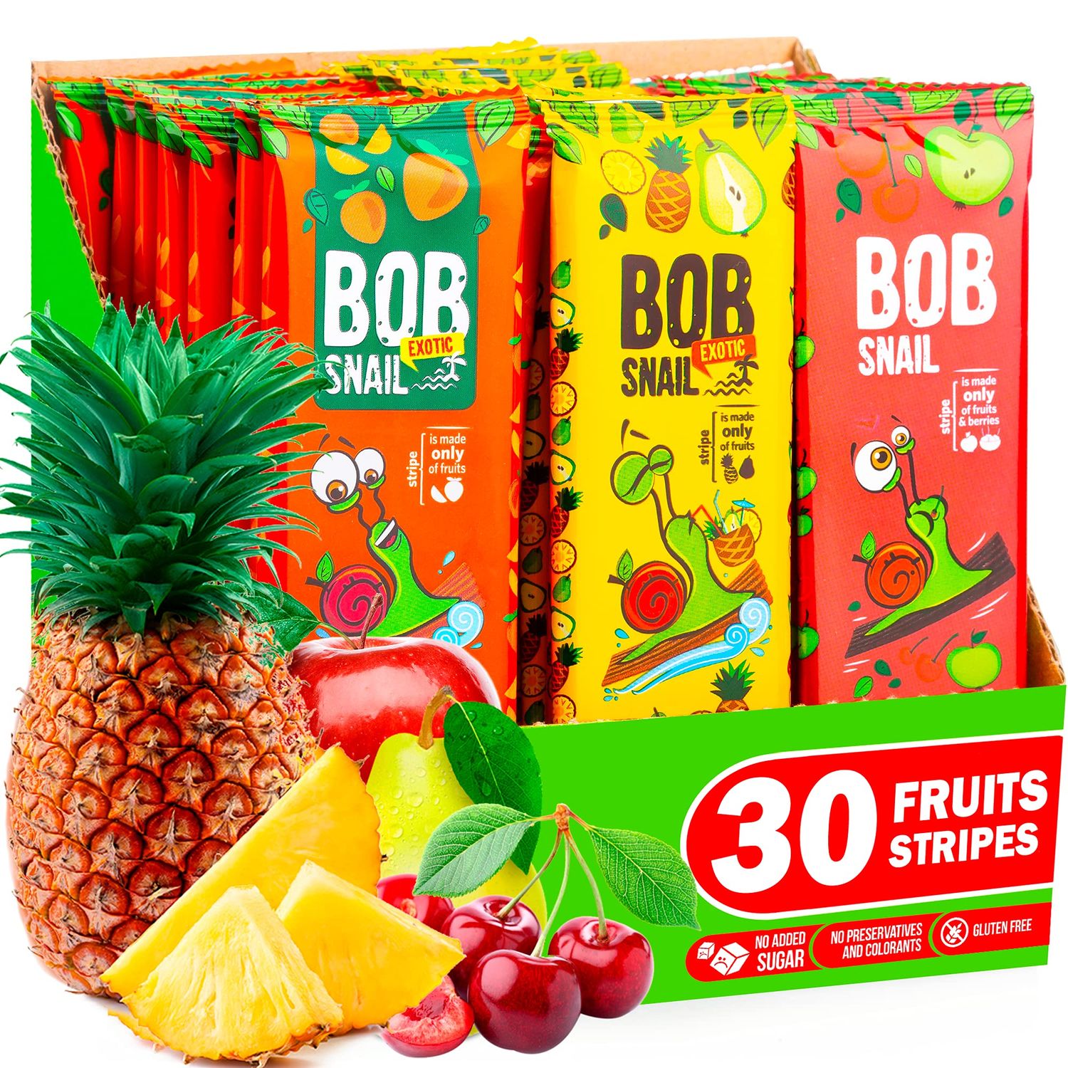 Healthy Snacks Variety Pack for Adults and Kids - 30 Gluten Free Fruit Strips with Dried Cherry Pear Pineapple Persimmon Apple - Natural Dried Fruit Snacks - Vegan Low Carb Snack No Sugar Added