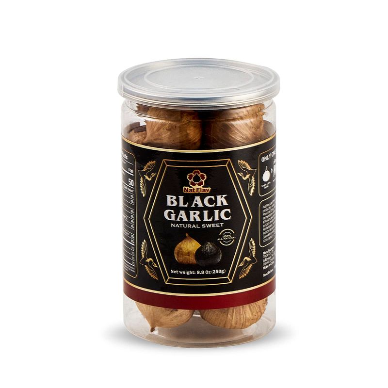 Nat Flav Whole Black Garlic, 8.8 Oz (250g.), 35mm Size, Fermented for 120 Days, Non-Additives, High in Antioxidants, Ready to Eat, Healthy Snack
