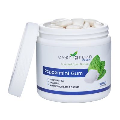 Evergreen Sweets Chewing gum 100 Count Jar - Natural Peppermint Gum Made with Xylitol and Stevia - Sugar-Free, Aspartame Free and Vegan