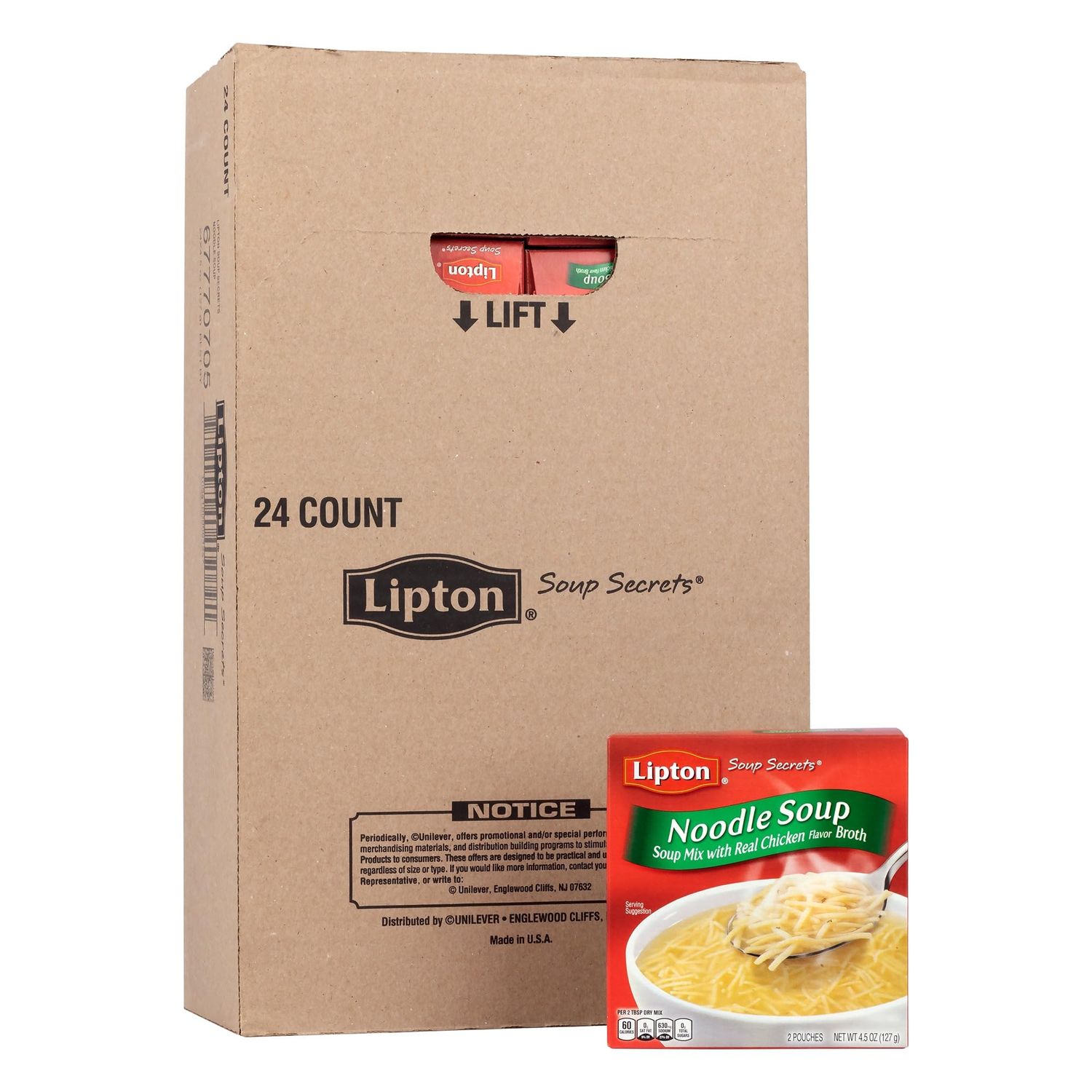 Lipton Soup Secrets Instant Mix for a Warm Bowl of Soup Noodle Made With Real Chicken Broth Flavor, 4.5 Oz, Pack of 24