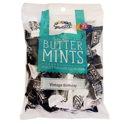 Party Sweets Vintage Birthday Themed Buttermints by Hospitality Mints, Individually Wrapped, 7 oz. Bag Pack of 6 (330 pieces), White Buttermints