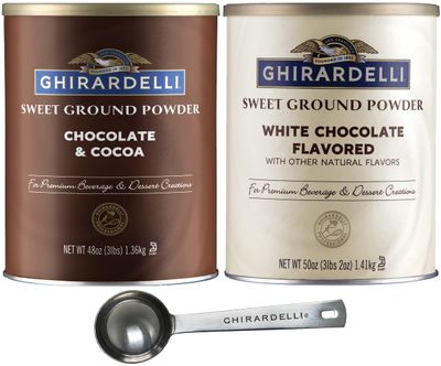 Ghirardelli - Sweet Ground Chocolate &amp; Cocoa Gourmet Powder 3 lbs &amp; Sweet Ground White Chocolate Gourmet Flavored Powder 3.12 lb with Ghirardelli Stamped Barista Spoon
