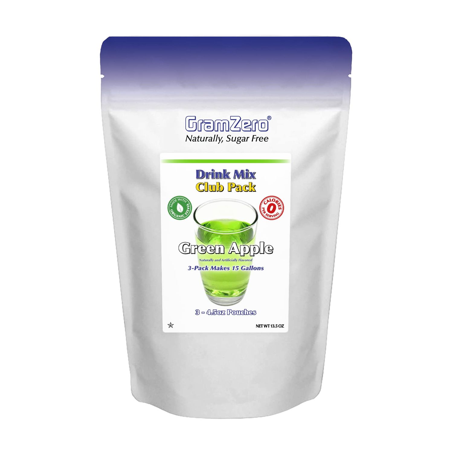 GramZero Green Apple Zero Calorie Sugar Free Drink Mix, Great For Nutrition Club Loaded Tea, Stevia Sweetened