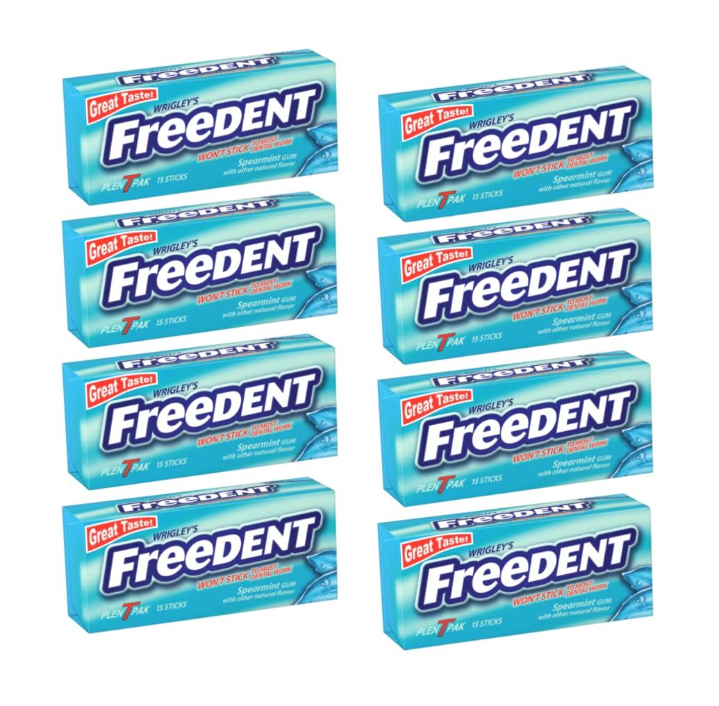 Wrigley&#39;s Freedent Gum Plen T Packs, Spearmint, 15 ct (Pack of 8)F