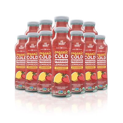 ALLWELLO Organic Cold Pressed Lemonade Gluten Free Non-GMO No Preservatives No Sugar Added (Strawberry Lemonade 12 Pack)