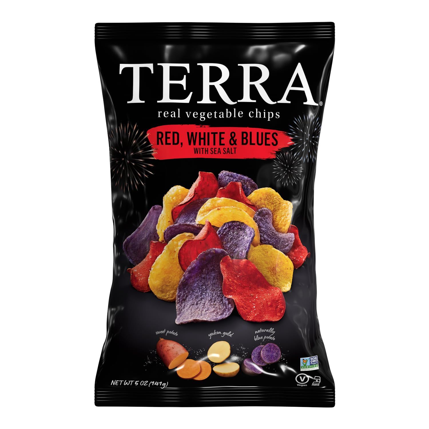 Terra Vegetable Chips, Red, White &amp; Blues with Sea Salt Vegetable Chips, 5 Oz (Pack of 12)