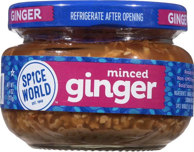 Spice World Minced Ginger - 4oz Ginger Jar with Non-GMO Ingredients, Perfect for Stir Fry, Marinades, &amp; More - Ready-to-Use Seasonings for Cooking Adds Flavor Without Prep or Mess