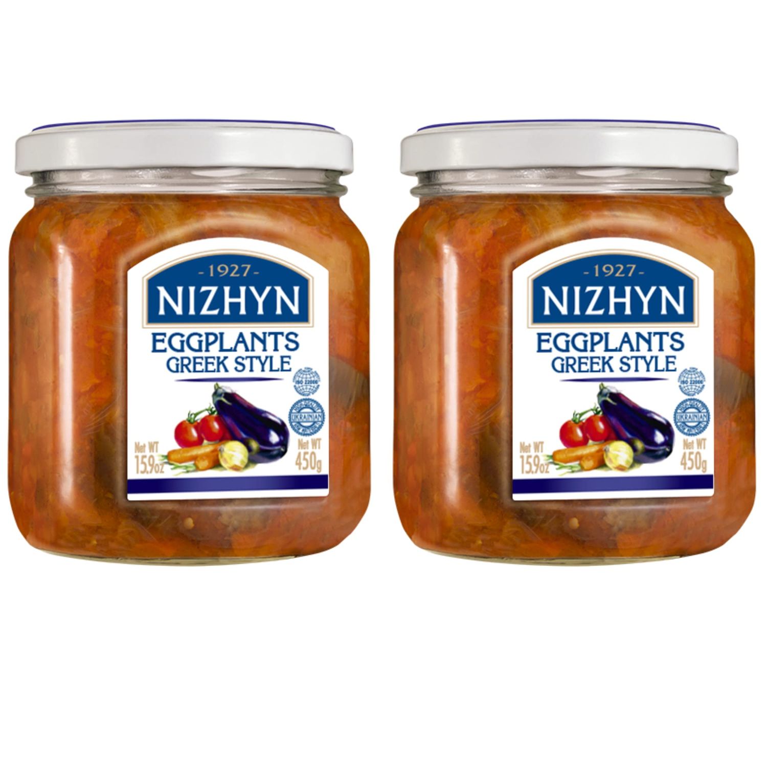 Nezhin Delicious Eggplants in Greek Style, Made from Fresh, No Added Preservatives, 450 Grams/15.9oz Pack of 2