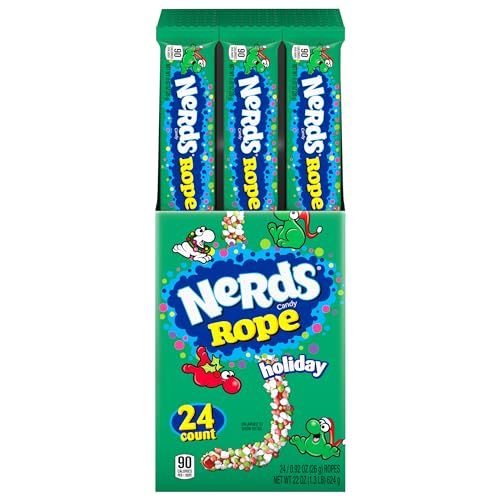 Nerds Holiday Ropes, Individually Wrapped Holiday Candy for Stocking Stuffers, Holiday Themed Nerd Ropes Candy Pack, 0.92 Oz, Pack of 24