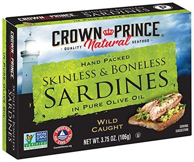 Crown Prince Natural Skinless &amp; Boneless Sardines in Pure Olive Oil, 3.75-Ounce Cans (Pack of 12)