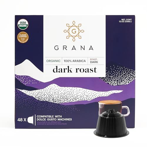 G GRANA Dark Roast USDA Organic Dolce Gusto Compatible Coffee Pods, 100% Arabica Single Source Specialty Coffee, 48 Single Serve Coffee Pods