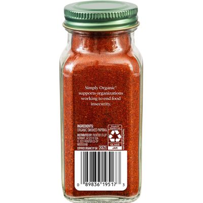 Simply Organic Smoked Paprika, 2.72 Ounce, Oak Wood Smoked &amp; Ground Spanish Paprika, Deep Smokey Flavor, Kosher