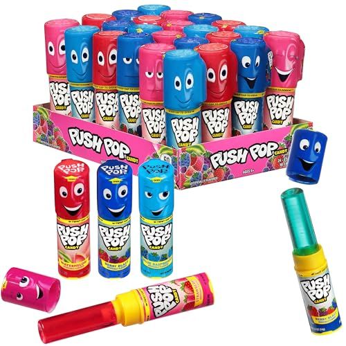 Push Pop Candy Lollipops - Individually Wrapped Variety Candy Party Pack - 24 Count Lollipops in Assorted Fruity Flavors - Fun Candy for Gifts, Celebrations, Party Favors, Gift Baskets, &amp; Birthdays