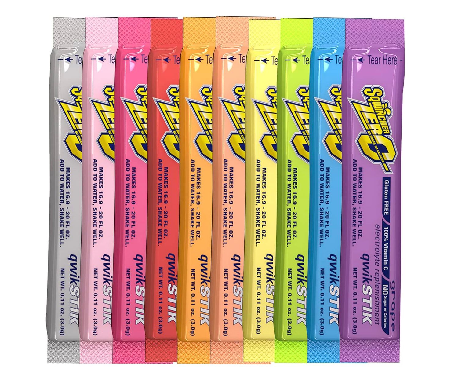 10 Flavor Qwik Stik Assorted, Sugar-Free Electrolyte Powdered Beverage Mix - Pack of 500