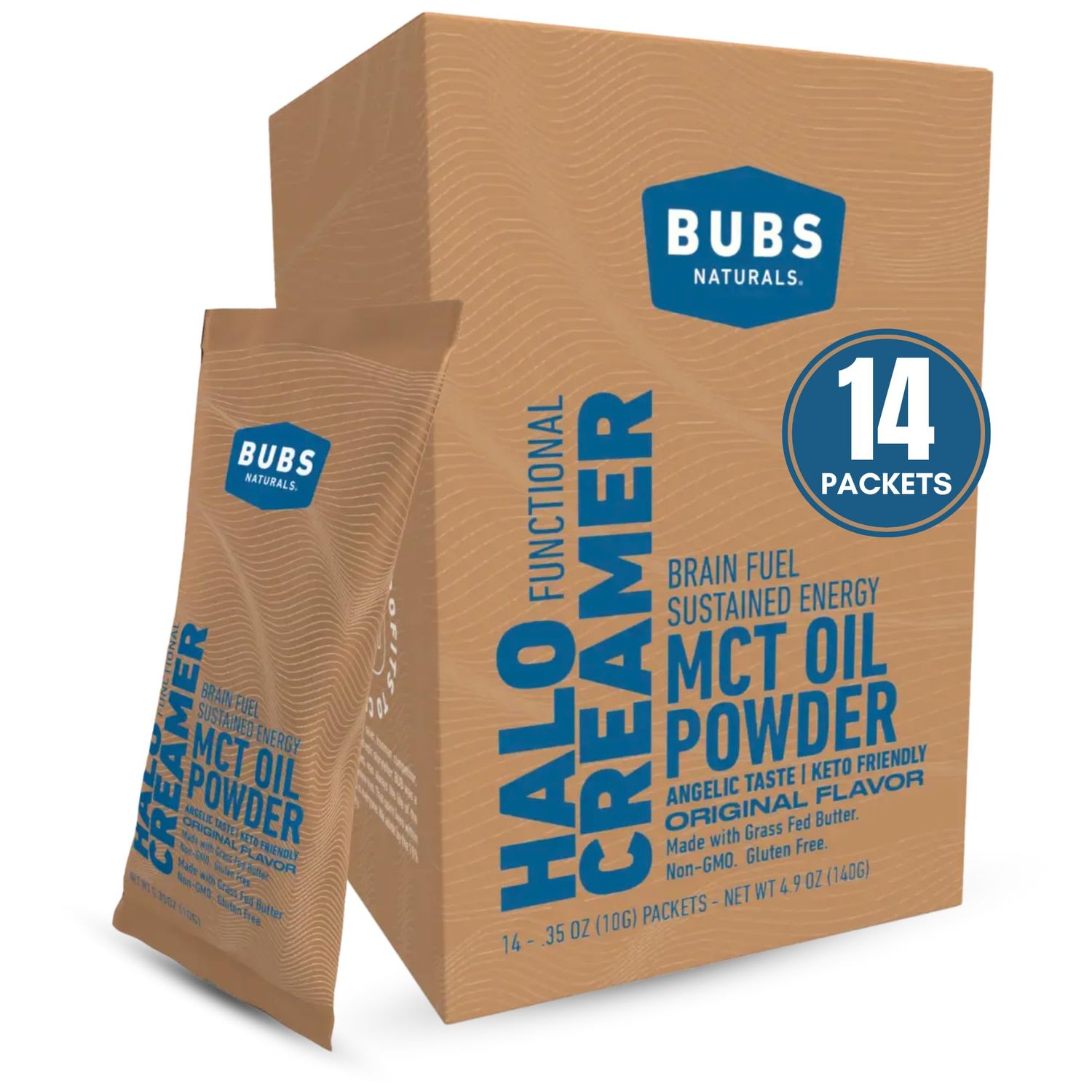 BUBS Naturals Halo MCT Oil Powder - 10g Travel Packets (14 total) - Functional Keto Coffee Creamer with MCT Oil &amp; Grass-Fed Butter - Unflavored Powder