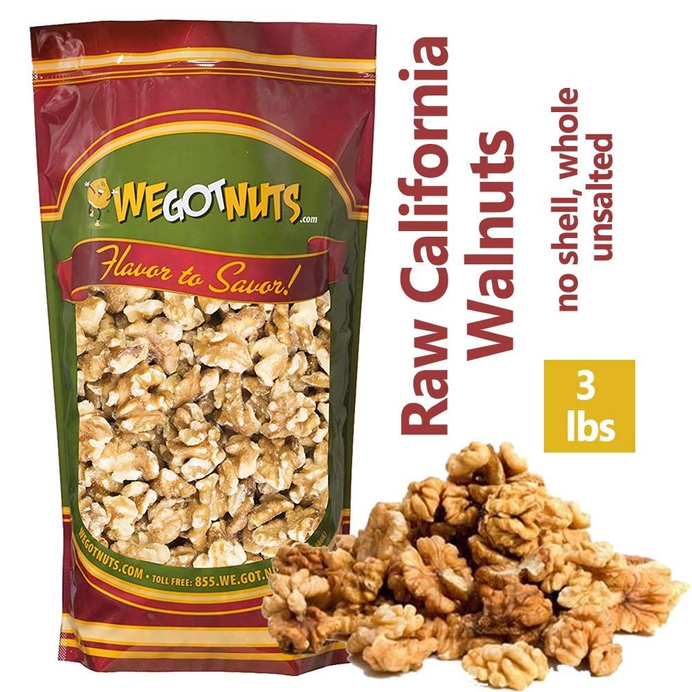 California Raw Walnuts- 3 Pounds, Resealable Package-Fresh, No Shell, Unsalted-All Natural Dry Halves and Chopped Pieces-For Snacking, Kids, Baking Brownies, Diet- Kosher Certified- by We Got Nuts