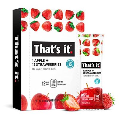 That&#39;s it. Apple + Strawberry 100% Natural Real Fruit Bar, Best High Fiber Vegan, Gluten Free Healthy Snack, Paleo for Children &amp; Adults, Non GMO No Sugar Added, No Preservatives Energy Food (12 Pack)