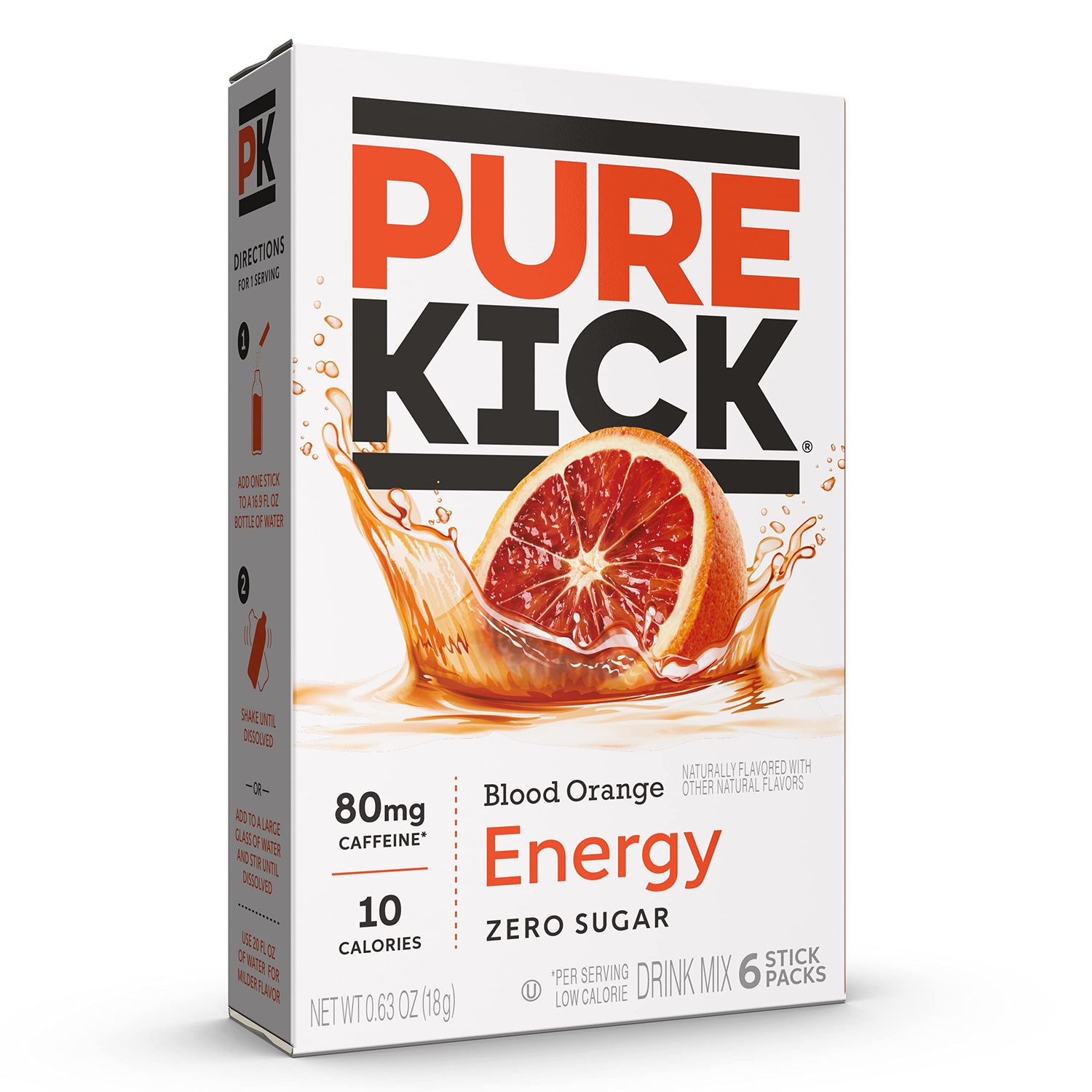 PURE KICK Energy Singles To Go Drink Mix, Blood Orange, Includes 3 Boxes with 6 Packets in each Box, 18 Total Packets