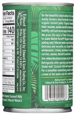 Native Forest Organic Coconut Milk Unsweetened - Coconut Milk Canned, Unsweetened Coconut Milk Organic, Simple - 13.5 Fl Oz (Pack of 1)