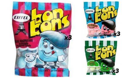 Eiffel Bon Bons 1.25oz 9 Bag Variety Pack - Strawberry, Blue Raspberry, &amp; Apple