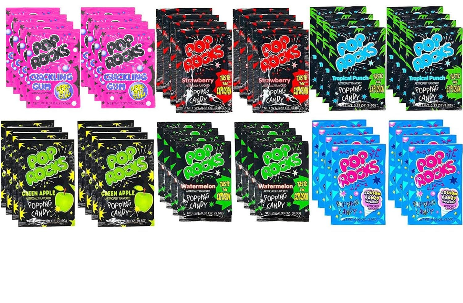 Pop Rocks Crackling Candy Variety Pack of 48 - Classic Popping Candy - Six Different Flavors Bulk Pop Rocks