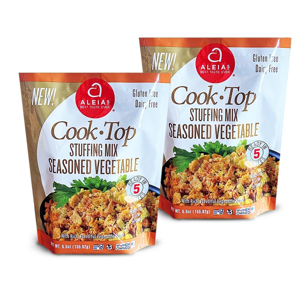 ALEIA&#39;S BEST. TASTE. EVER. Cook Top Stuffing Mix Seasoned Vegetable - 5.5 oz / 2 Pack -Rich, flavorful Taste, Ready in 5 minutes, Stuffing for Gluten Free Recipes, Gluten-free