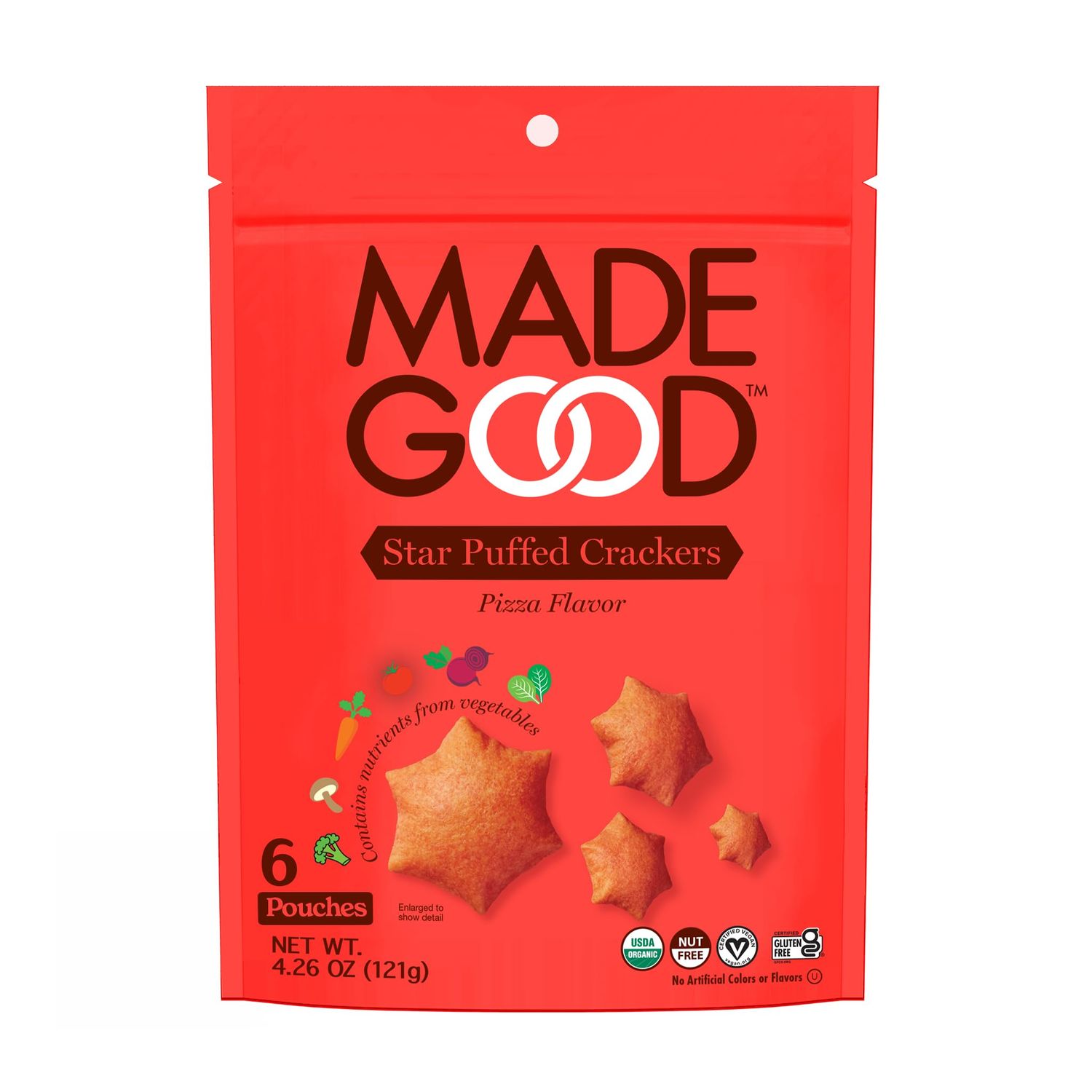 MadeGood Star Puffed Crackers, Pizza, 6 Bags (4.26oz Each) Gluten Free Crackers