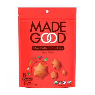 MadeGood Star Puffed Crackers, Pizza, 6 Bags (4.26oz Each) Gluten Free Crackers