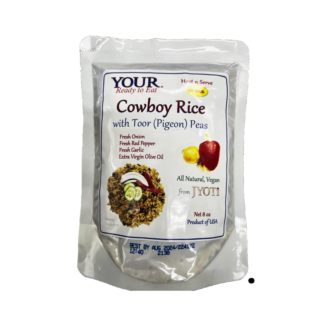 YOUR Ready to Eat Cowboy Rice, 6 pouches of Rice w/Toor Peas, and Texas Spices, 8 oz each, Heat n Serve 60 seconds, All Natural, Simple ingredients, Product of USA, BPA Free