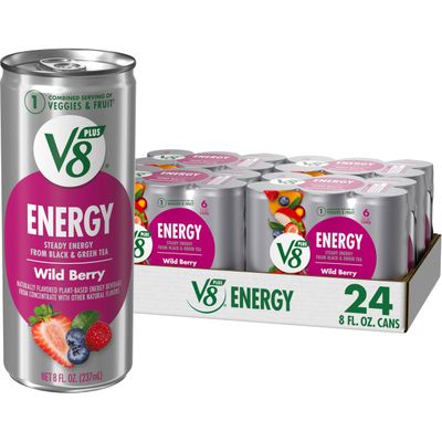 V8 +Energy Wild Berry Juice Energy Drink, 8 fl oz Can (24 Pack)