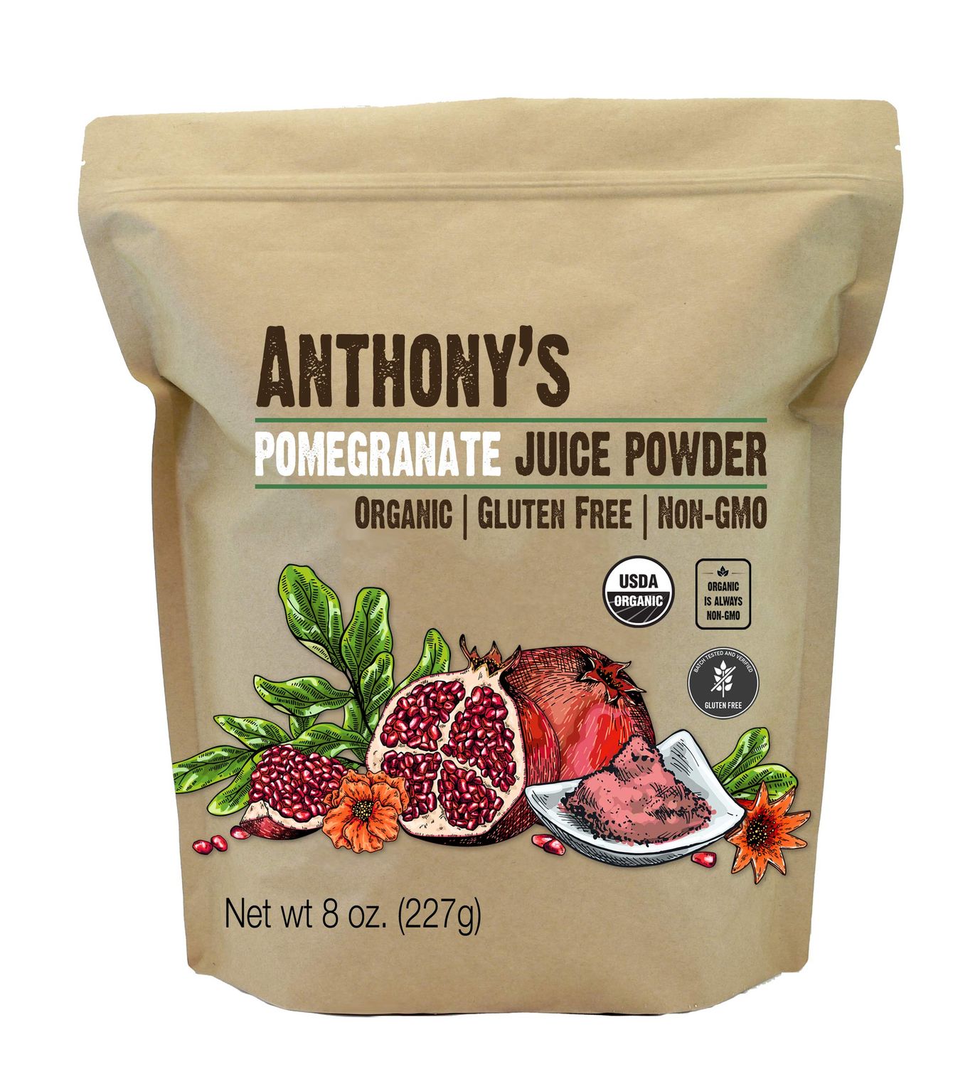 Anthony&#39;s Organic Pomegranate Juice Powder, 8 oz, Gluten Free, Non GMO, Vegan