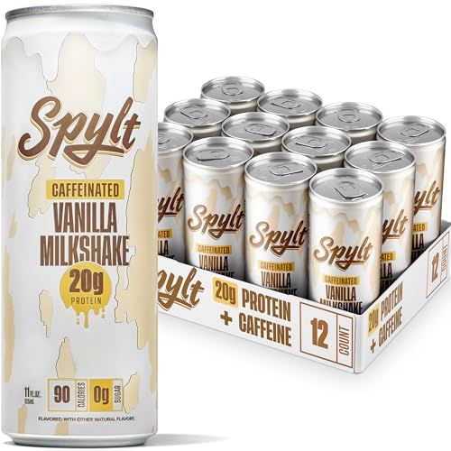 Spylt High Protein Vanilla Milkshake with 60mg Caffeine &amp; 20g Protein - Ready to Drink, Sugar Free, Lactose Free Milk, Perfect for Workout Recovery &amp; Afternoon Pick Me Up Protein Shake - 12 Count