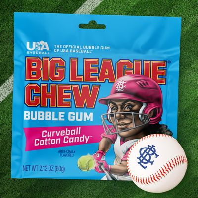 Big League Chew Curveball Cotton Candy Bubble Gum - Tasty Cotton Candy Delight | Ideal for Baseball Games, Teams, Concessions, Parties, and More | Pack of 12 Bags (2.12oz Each)