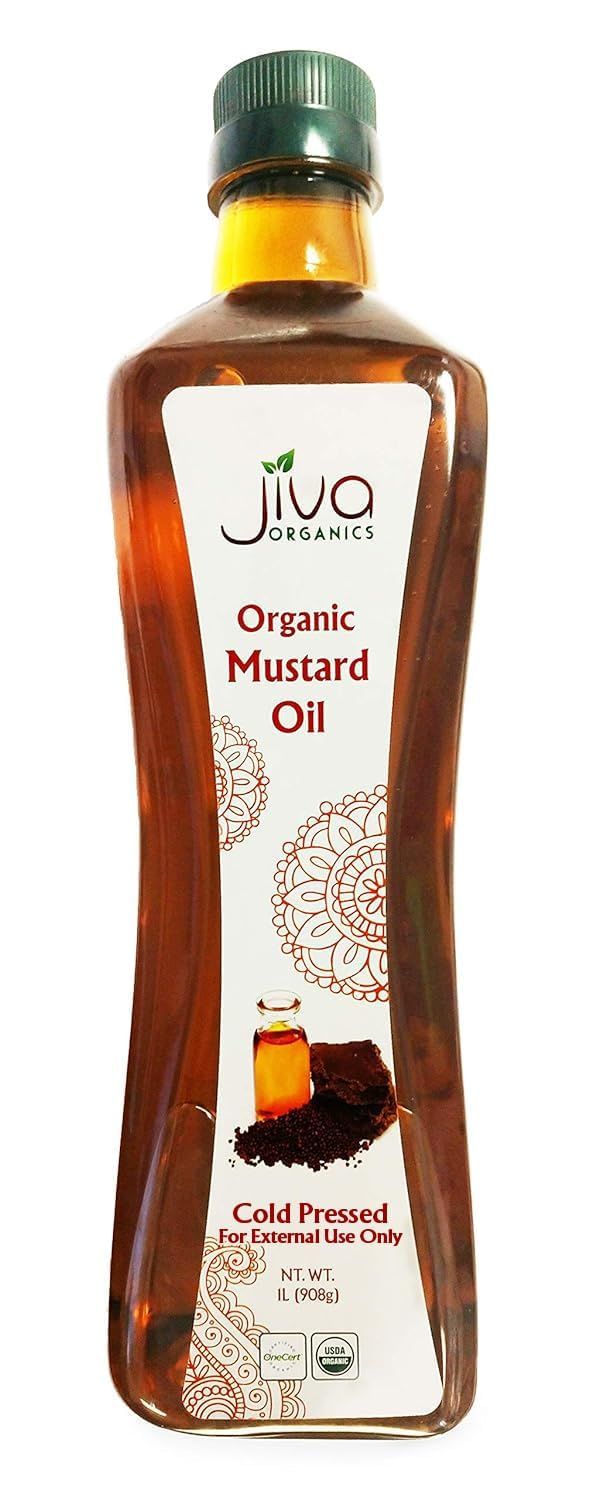 Jiva Organics Organic Mustard Oil 1 Liter Bottle (33.8 Ounce) - Non-GMO, Premium, Cold Pressed