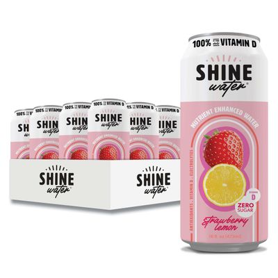 ShineWater Vitamin D Hydration Electrolyte Drink, Strawberry Lemon 12 Pack, Sugar Free Naturally Flavored Water Magnesium, Zinc, Vitamin B12, Folic Acid, Plant Based Antioxidants, Low Calorie