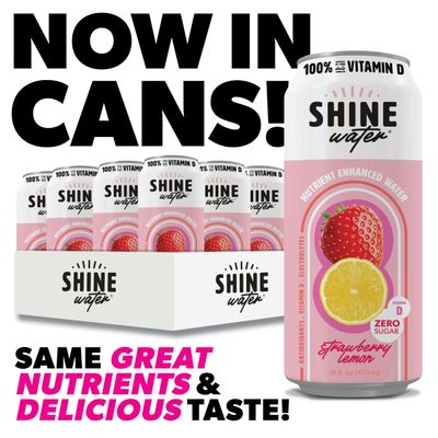 ShineWater Vitamin D Hydration Electrolyte Drink, Strawberry Lemon 12 Pack, Sugar Free Naturally Flavored Water Magnesium, Zinc, Vitamin B12, Folic Acid, Plant Based Antioxidants, Low Calorie