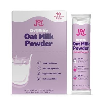 Instant Organic Oat Milk Powder, Unsweetened 10ct Carton by JOI - Dairy Free, Plant Based, Kosher, Shelf-Stable. Perfect for Smoothies, Protein Shakes, Overnight Oats. Tastes like Oats. Single Serve.