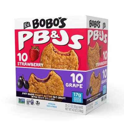 Bobo&#39;s Peanut Butter and Jelly Oat Snack Variety Pack, 10 Grape Flavored, 10 Strawberry Flavored, Healthy Everyday Snack