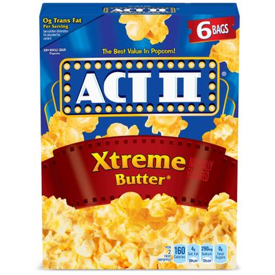 ACT II Xtreme Butter Microwave Popcorn, 6 ct 2.75 oz Bags
