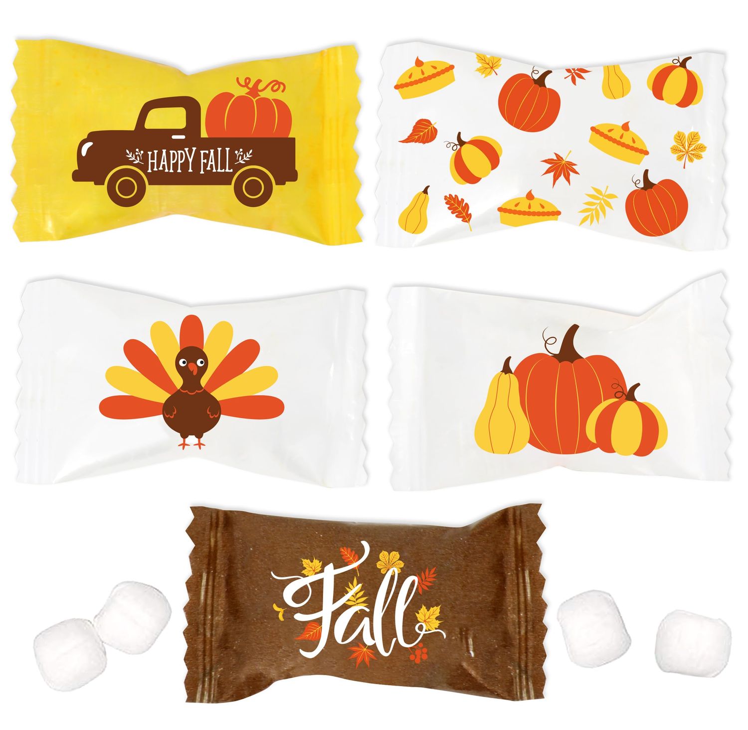 Thanksgiving Fall Butter Mint Candies Bag 100 Count Individually Wrapped Happy Harvest Mint Candy 13 Ounce Bags Goody Treat Sweets Autumn Leaves Pumpkins Turkey Truck Pie Holiday Party Supplies Decor