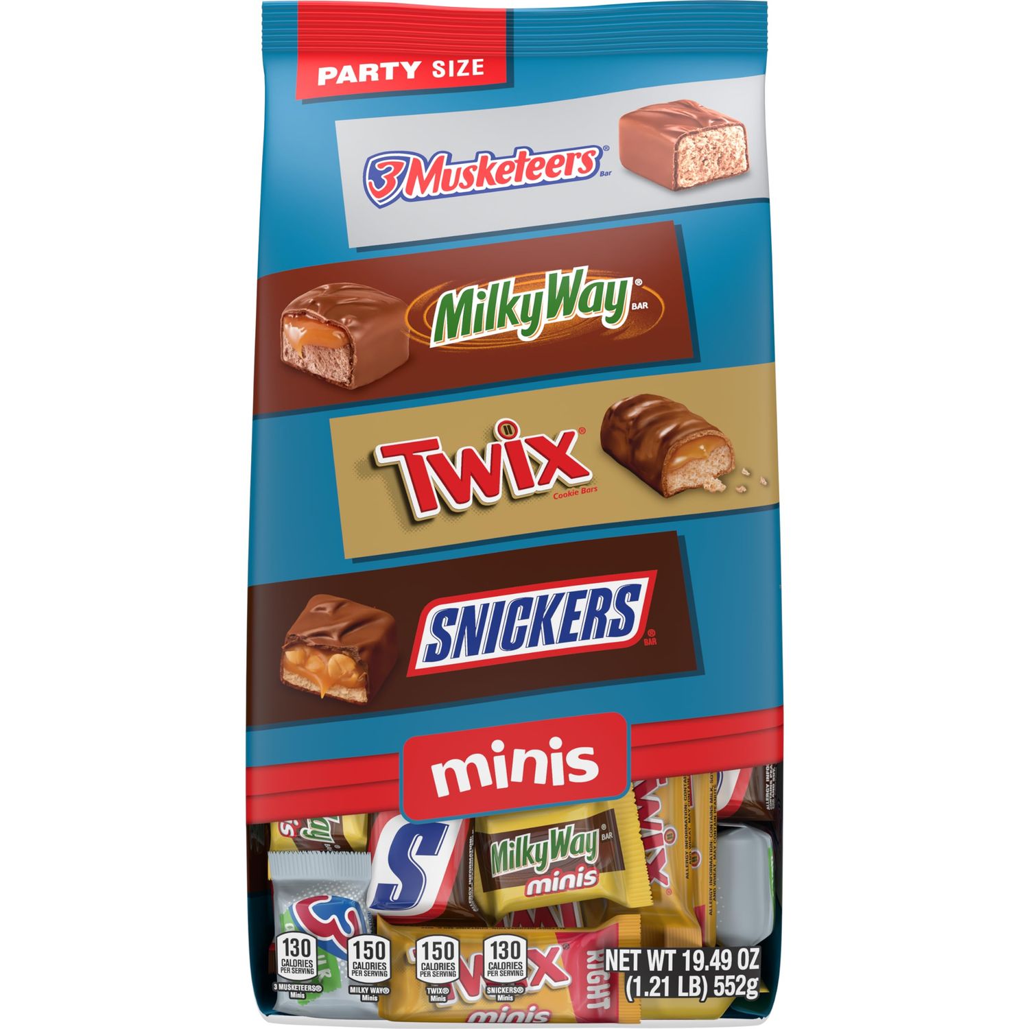 SNICKERS, TWIX, MILKY WAY &amp; 3 MUSKETEERS Minis Christmas Candy Chocolate Bar Variety Pack, 19.49 Oz Bulk Bag