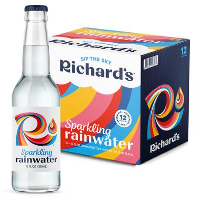 Richard&#39;s Rainwater Sparkling Water (12 fl oz Glass Bottles, 12-Pack), Long Lasting Bubbles, Renewable Refreshing Carbonated Rain Water
